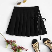 Romwe Ribbon Lace-up Pleated Skirt