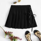 Romwe Ribbon Lace-up Pleated Skirt