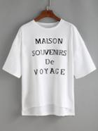 Romwe Dip Hem Letters Print Split T-shirt