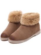 Romwe Beige Round Toe Fur Ankle Snow Boots
