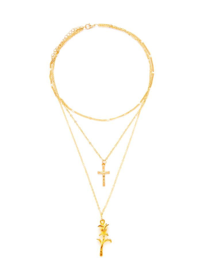 Romwe Cross & Pendant Layered Chain Necklace