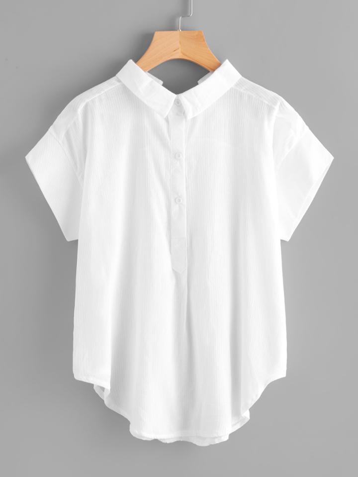 Romwe Bow Tie Back Curved Hem Blouse