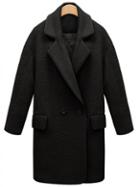 Romwe Lapel Double Breasted Woolen Black Coat