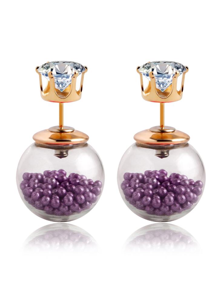 Romwe Rhinestone Double Sided Earrings - Light Purple