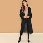 Romwe Longline Glitter Fuzzy Duster Coat