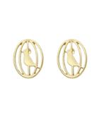 Romwe Gold Color Cute Metal Bird Cage Small Stud Earrings