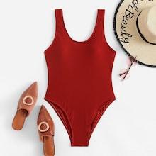 Romwe Low Back Plain Swimsuit