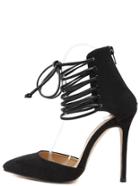 Romwe Peep Tone Lace Up Black Ankle Cuff Pumps