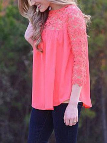 Romwe Lace Crochet Hollow Blouse