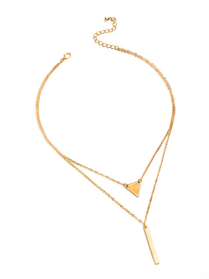 Romwe Metal Triangle And Bar Pendant Necklace