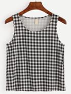 Romwe Black White Plaid Sleeveless Top