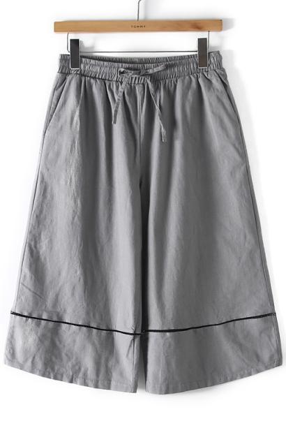Romwe Drawstring Wide Leg Grey Pant