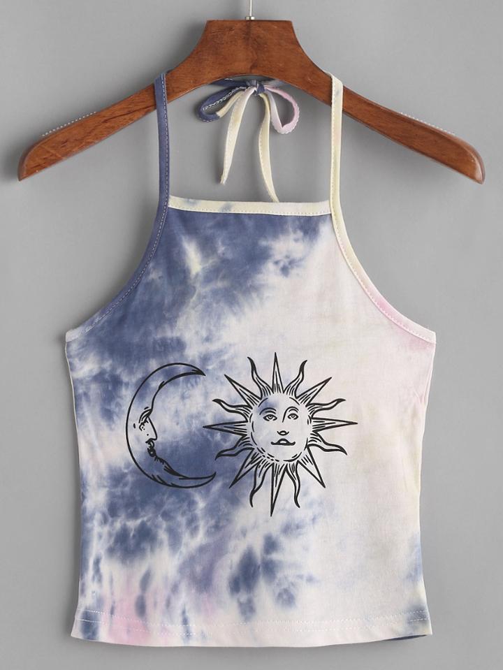 Romwe Tie Dye Print Halter Top