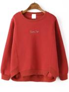 Romwe Dip Hem Letter Embroidered Red Sweatshirt