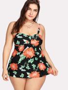 Romwe Calico Print Swim Dress Set