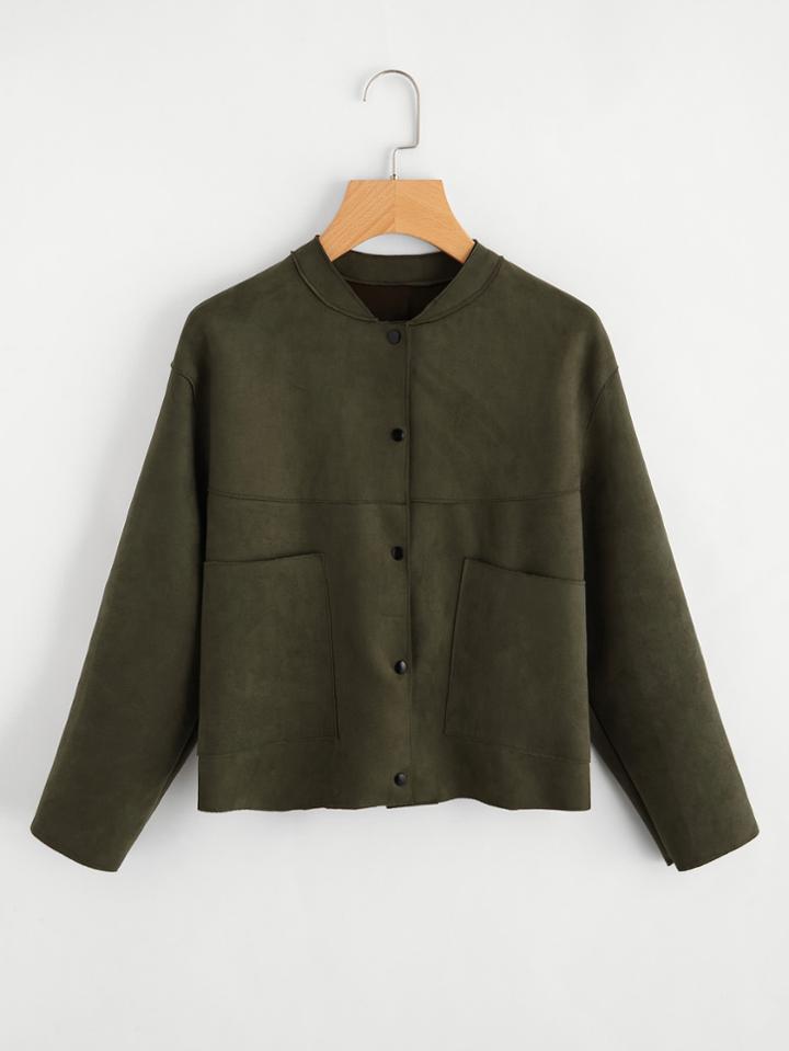 Romwe Raw Edge Seam Detail Suede Jacket