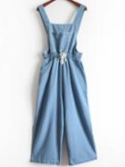 Romwe Strap With Pocket Wide Leg Denim Light Blue Jumpsuit