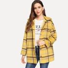 Romwe Button Front Collar Neck Plaid Jacket