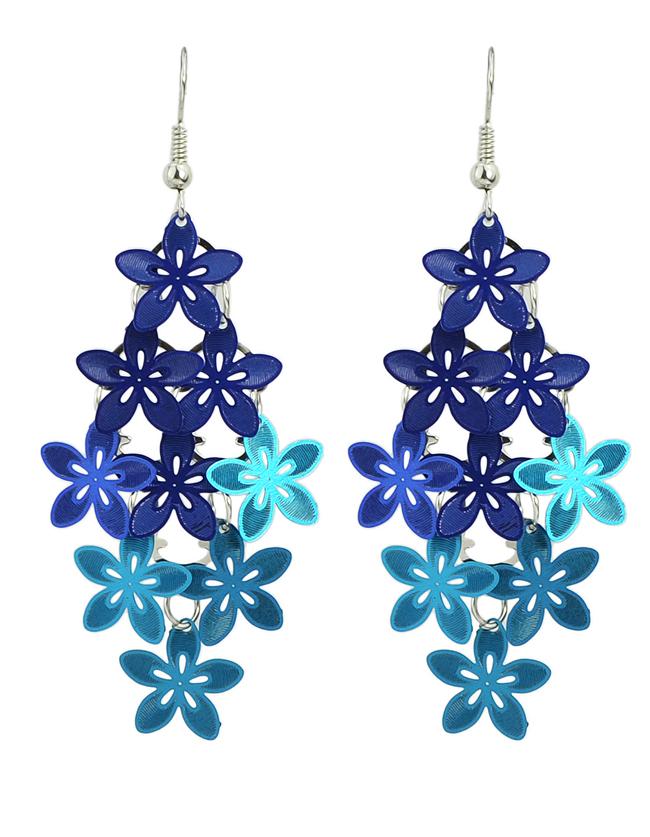 Romwe Blue Metal Flower Shape Fancy Earrings