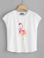 Romwe Flamingo And Letter Print Tee