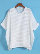 Romwe Round Neck Striped Loose Blouse