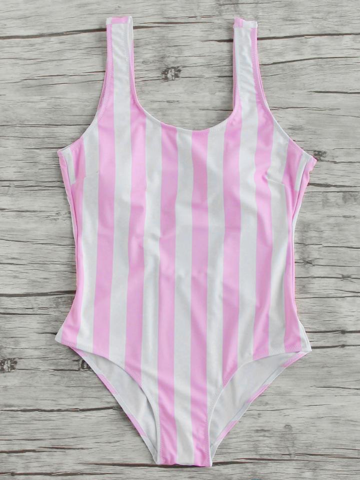 Romwe Vertical Strap Low Back Swimsuit