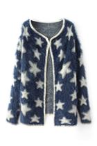 Romwe Star Knitted Navy Blue Cardigan