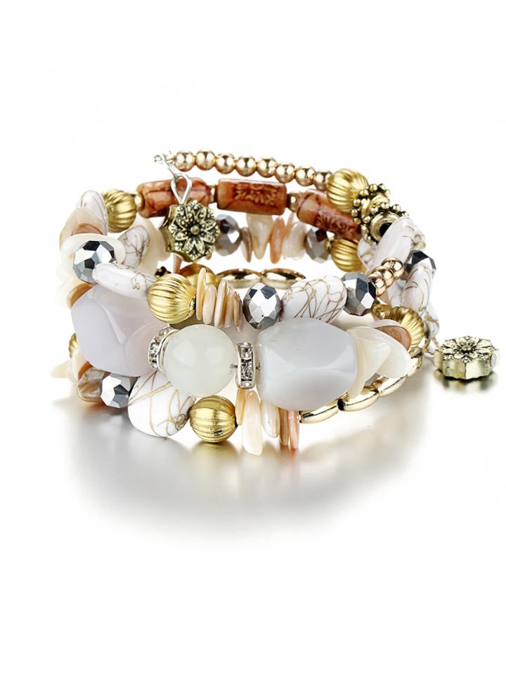 Romwe Mix Shape Charm Beaded Layered Bracelet