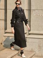 Romwe Black Frill Trim Double Breasted Coat