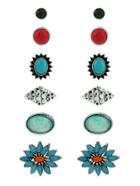 Romwe Round Turquoise Design Stud Earrings