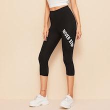 Romwe High Waist Letter Print Crop Leggings