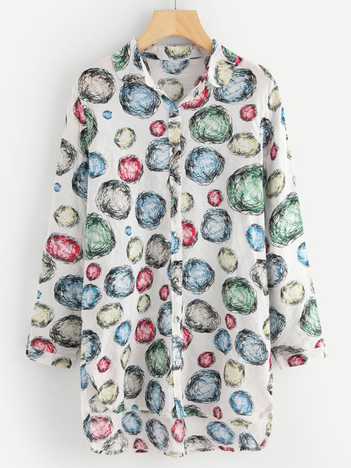 Romwe Graffiti Print Step Hem Longline Blouse