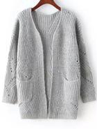 Romwe Long Sleeve Chunky Knit Pockets Grey Cardigan