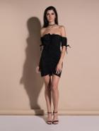 Romwe Off Shoulder Knot Sleeve Ruched Dress