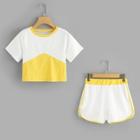 Romwe Color Block Tee With Ringer Shorts