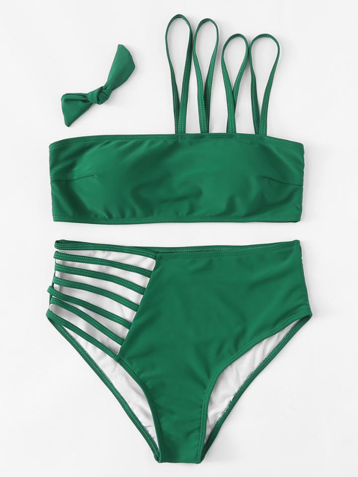 Romwe Ladder Cut Out Strappy Bikini Set