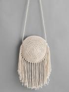 Romwe Fringe Round Shaped Straw Crossbody Bag