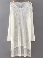 Romwe White Hollow Out Dip Hem Sweater Dress