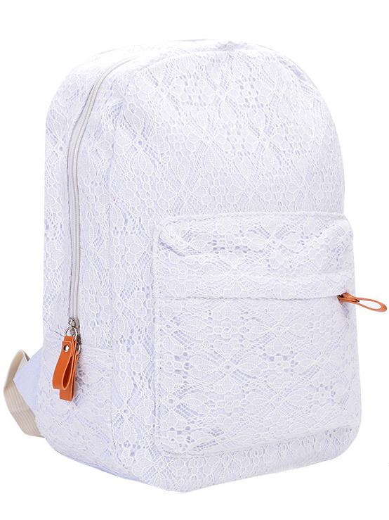 Romwe White Zippers Lace Backpack