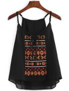 Romwe Spaghetti Strap Geometric Embroidered Chiffon Cami Top