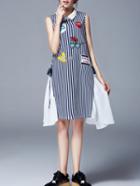 Romwe Doll Collar Vertical Striped Patch Dress