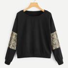 Romwe Contrast Leopard Print Drop Shoulder Sweatshirt