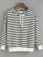 Romwe Hooded Striped Black And White Sweatshirt