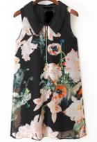 Romwe Lapel Floral Print Chiffon Dress