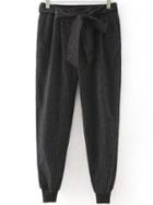 Romwe Vertical Stripe Pockets Black Pant