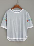 Romwe Grey Contrast Trim T-shirt With Tassel Detail