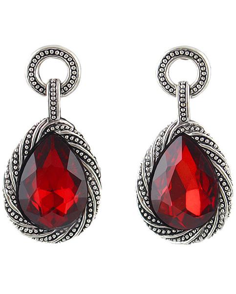 Romwe Red Gemstone Silver Drop Dangle Earrings