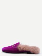 Romwe Hot Pink Velvet Fur Lined Flat Slippers
