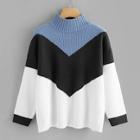 Romwe Cut And Sew Chevron Pattern Jumper