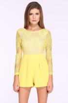 Romwe Contrast Lace Top Yellow Jumpsuit